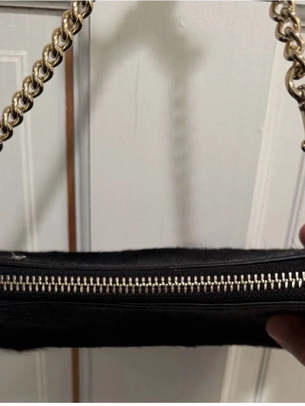Coach Black Calfskin Wristlet with Gold Chain Strap - Picture 3 of 7